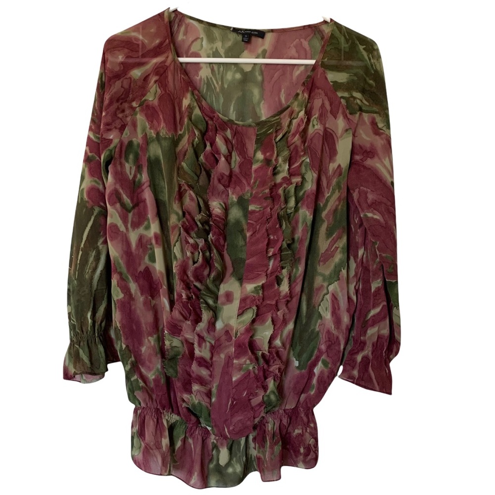 Anne Klein Feminine Ruffled Front Flowered Blouse Size Small